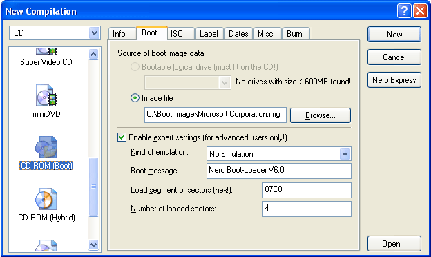 Select the bootable image